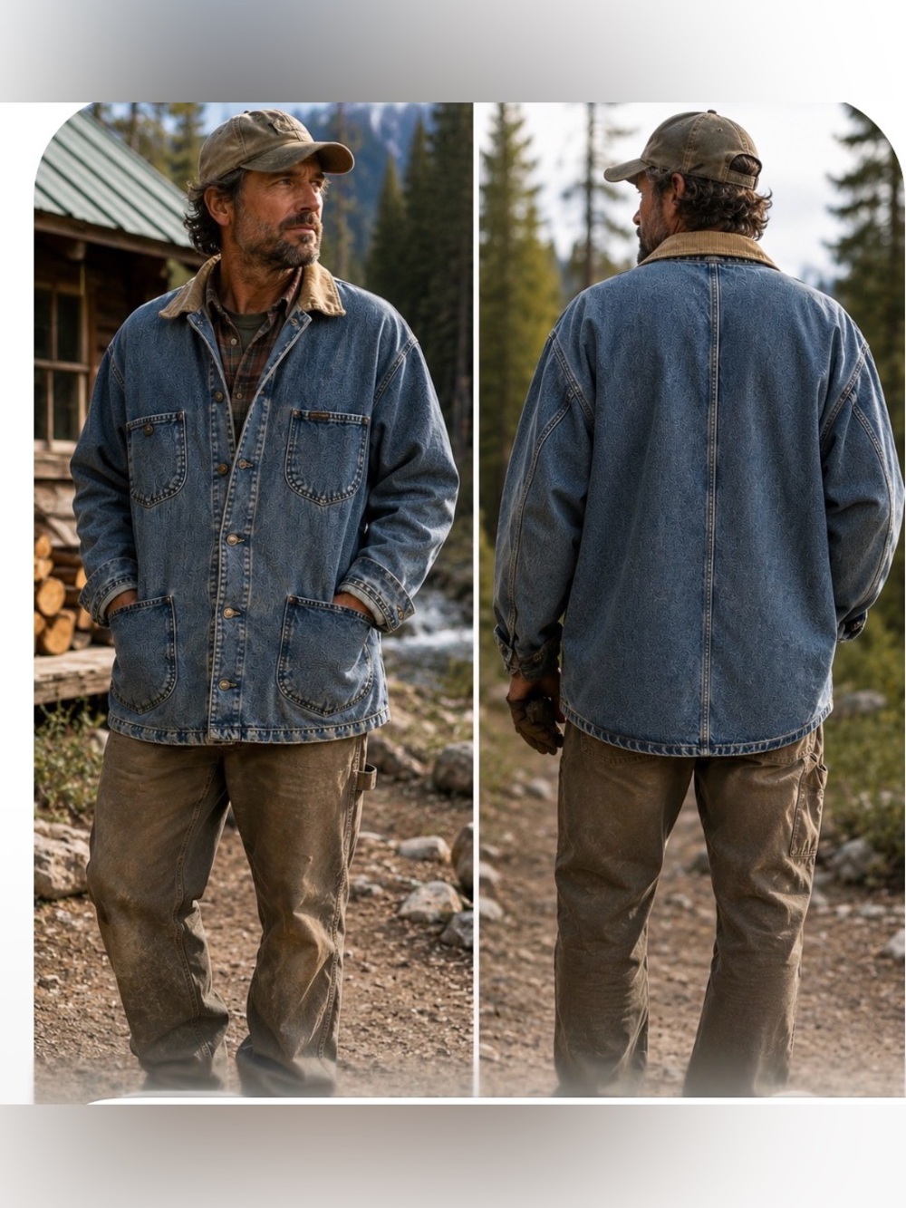 Vintage 80s 90s Lee Riveted Corduroy Collar Denim Barn Chore Work Coat XXL